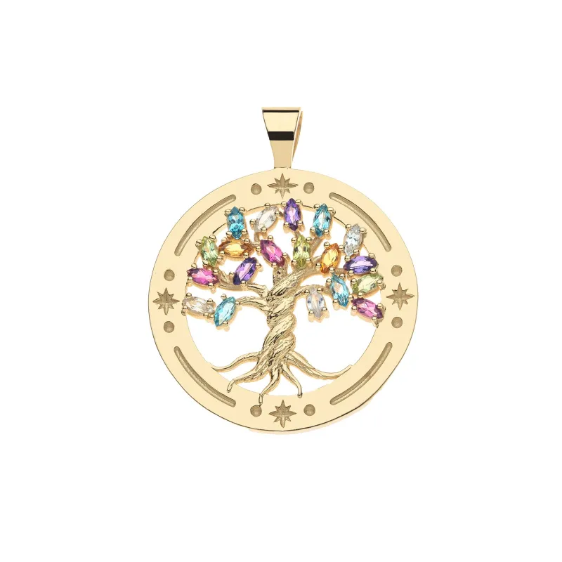 FAITH Tree of Life Pendant in Solid Gold with Multicolored Stones made by Jane Win
