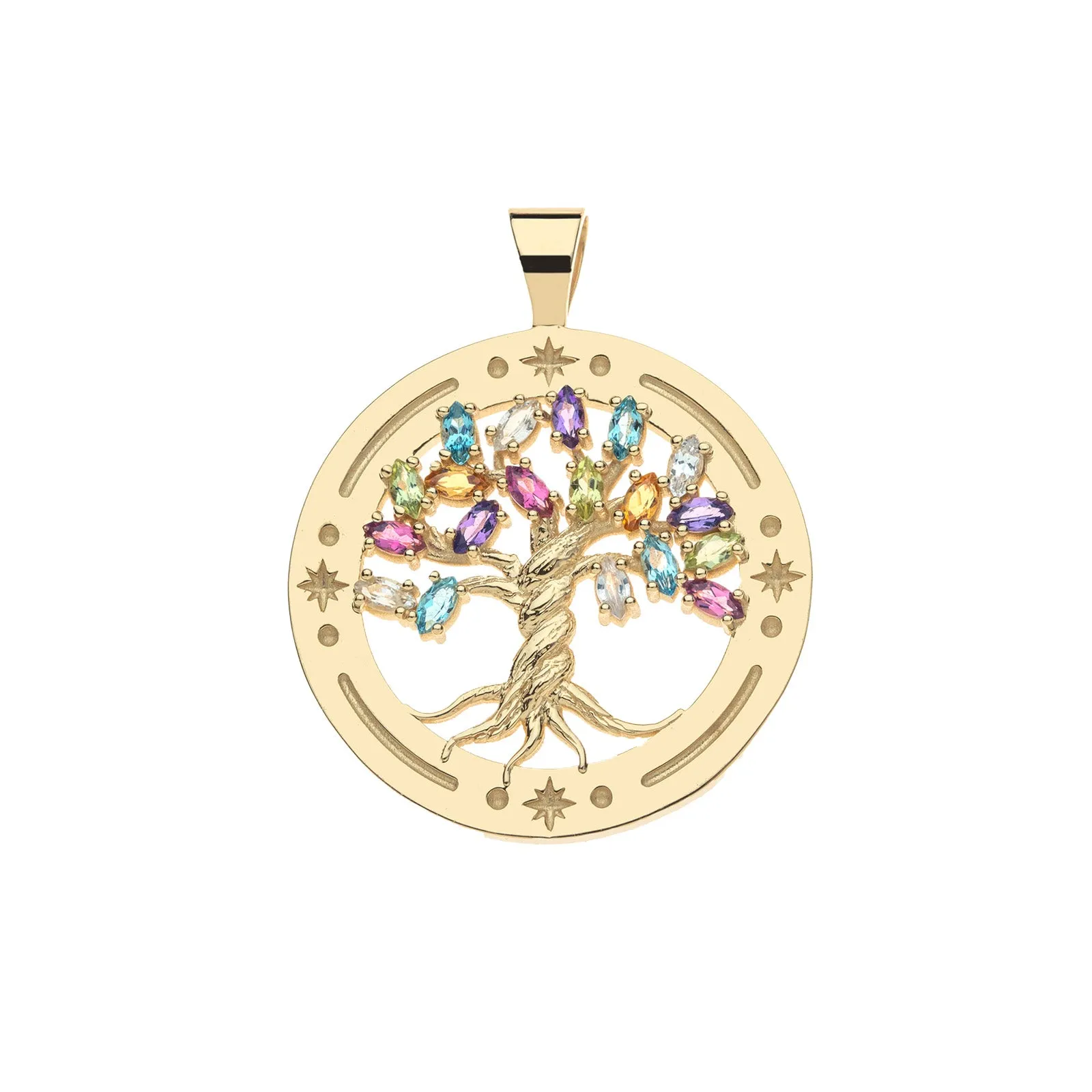 FAITH Tree of Life Pendant in Solid Gold with Multicolored Stones sold by Jane Win