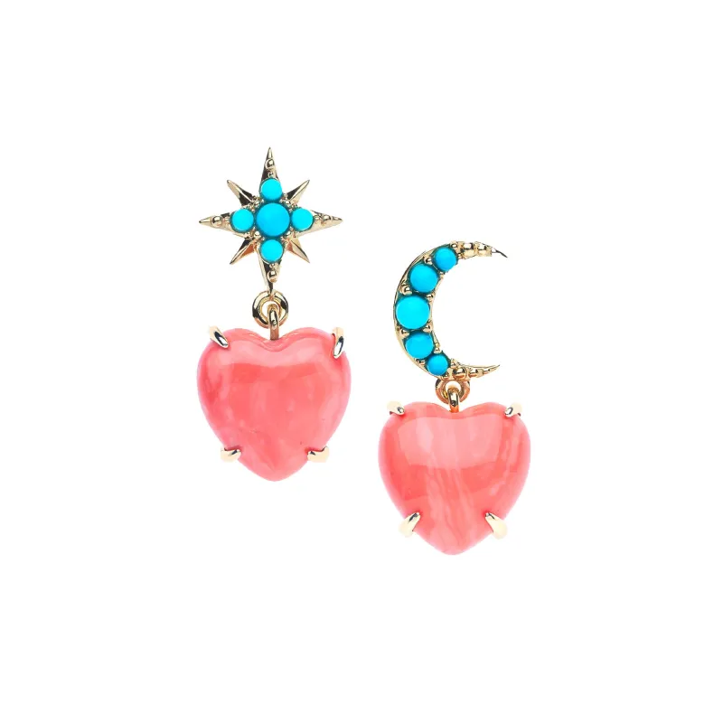 LOVE You To the Moon and Stars Earrings in Coral made by Jane Win