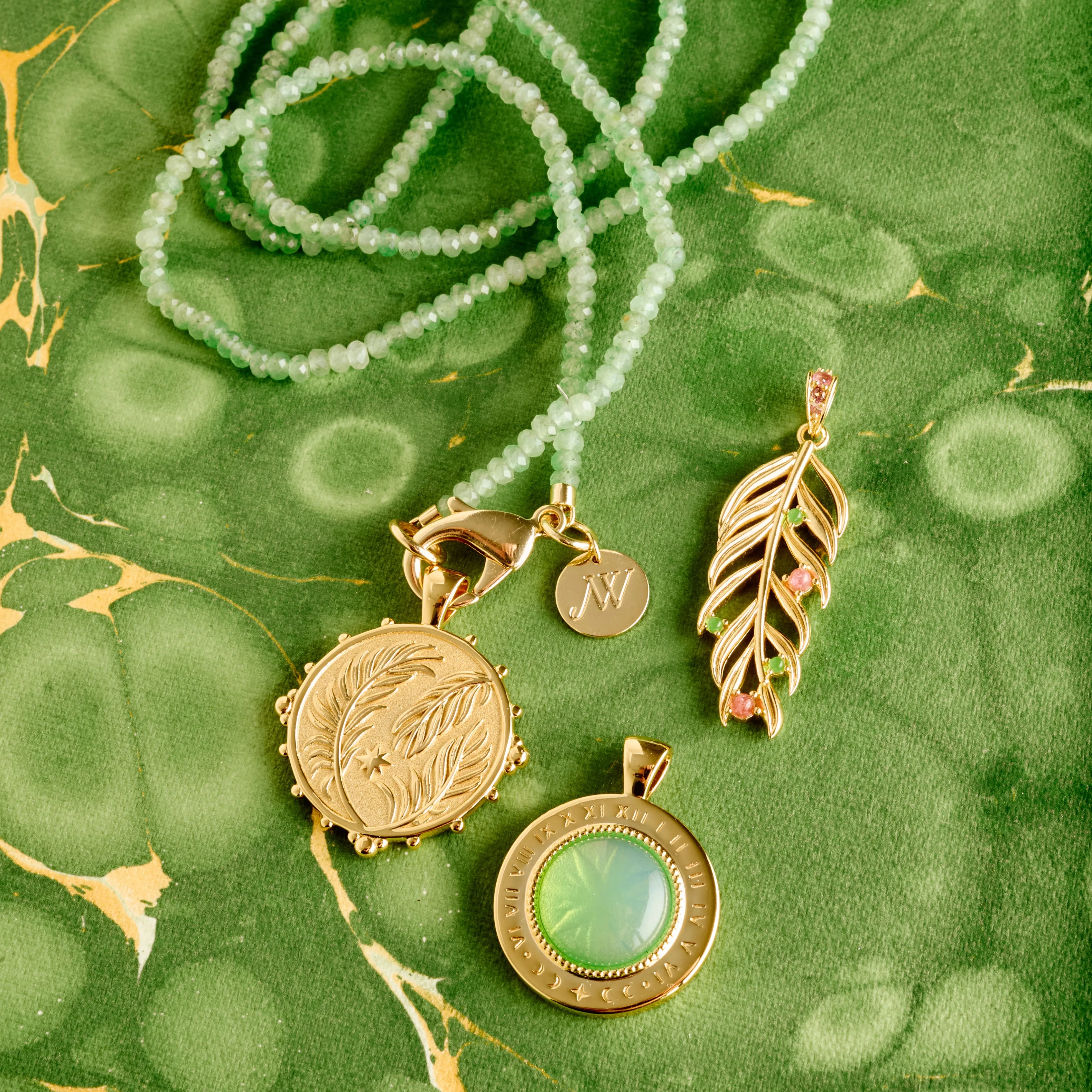 Double Wrap Diamond Cut Beaded Necklace in Jade sold by Jane Win product image thumbnail 4