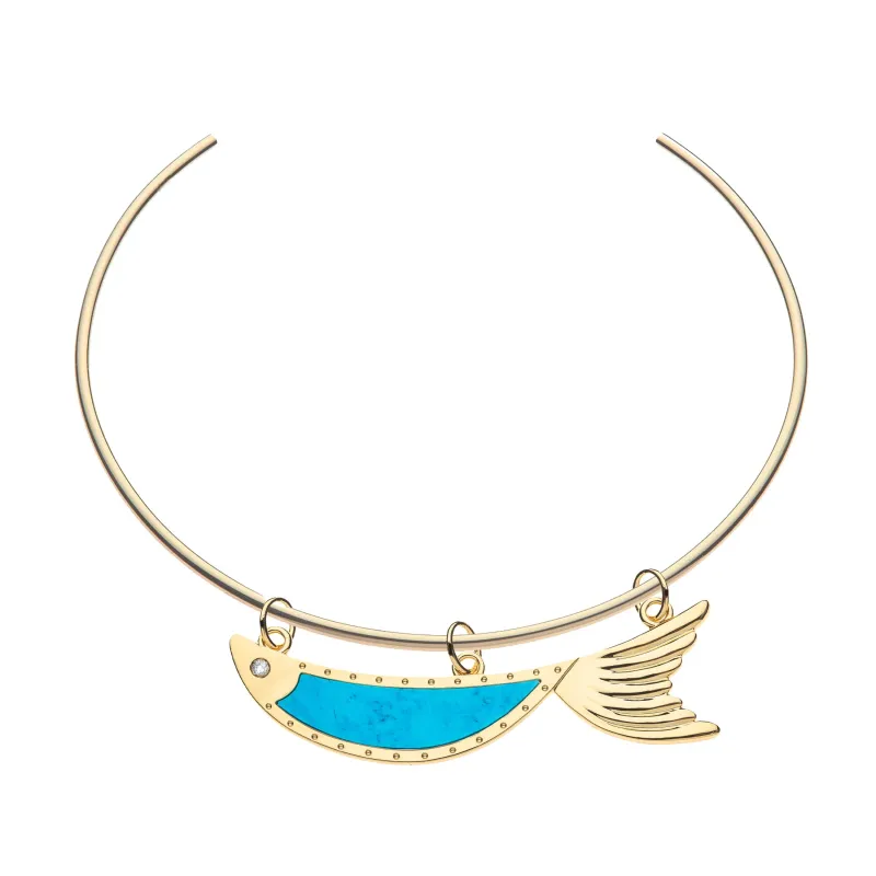 STRONG Keep Swimming Fish Pendant Necklace in Turquoise made by Jane Win