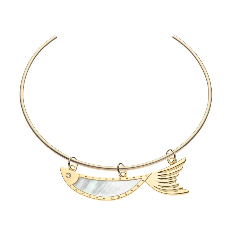 STRONG Keep Swimming Fish Pendant Necklace in Mother of Pearl made by Jane Win