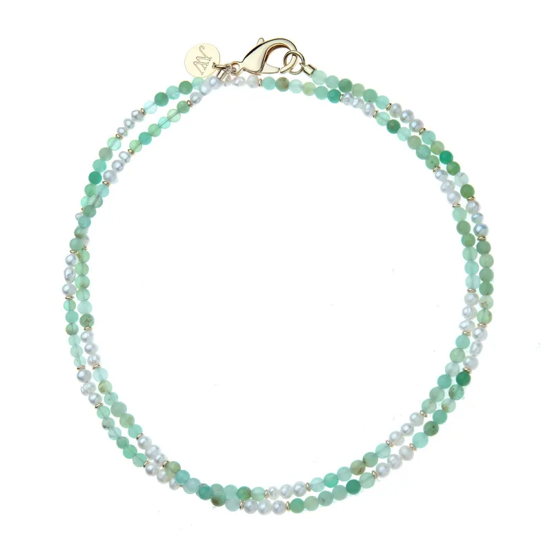 Double Wrap Chrysoprase and Pearl Beaded Necklace made by Jane Win
