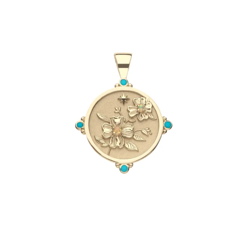 JW x House of Harris JOY Dogwood Flowers Small Pendant Coin in Solid Gold sold by Jane Win