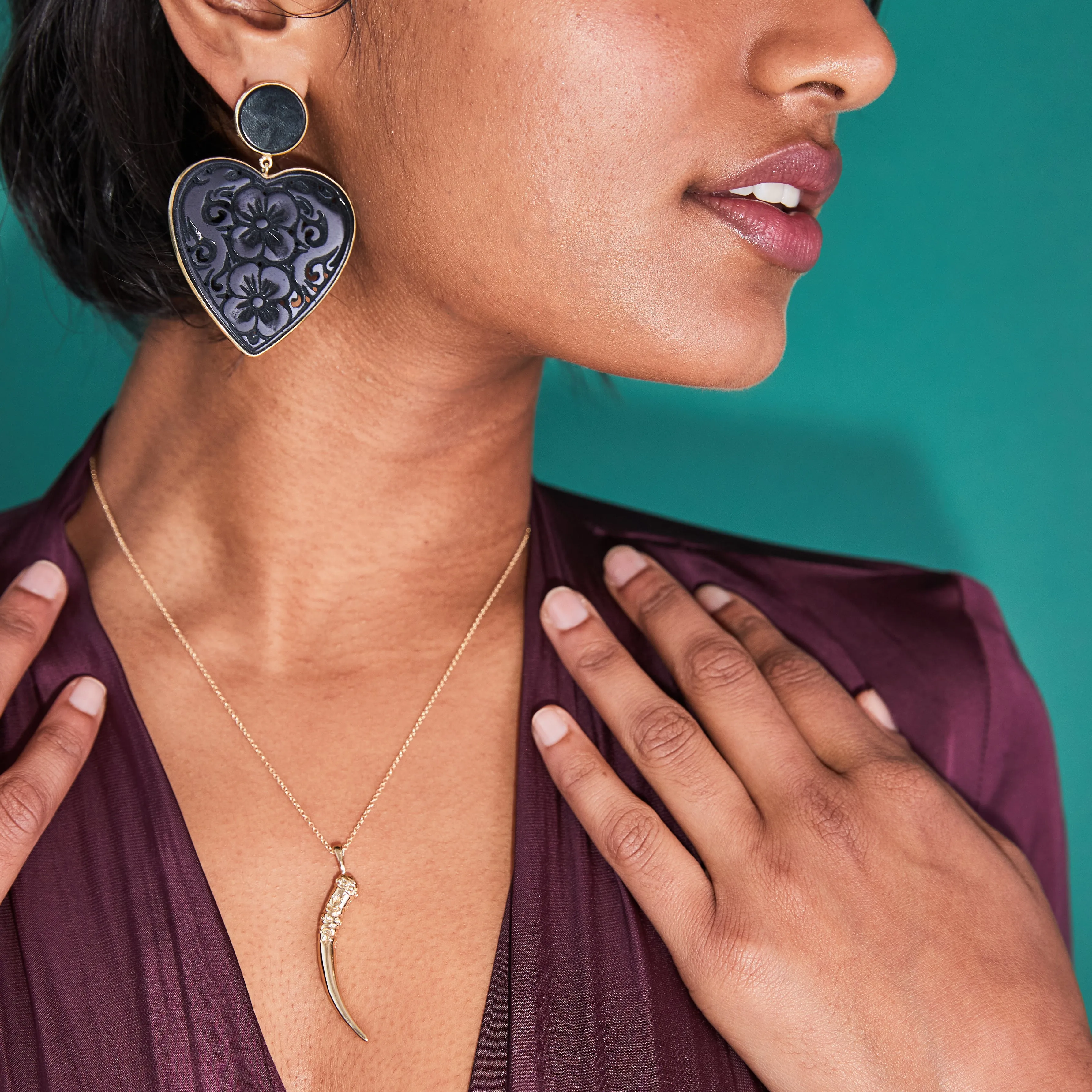 LOVE Black Carved Agate Earrings sold by Jane Win product image thumbnail 2