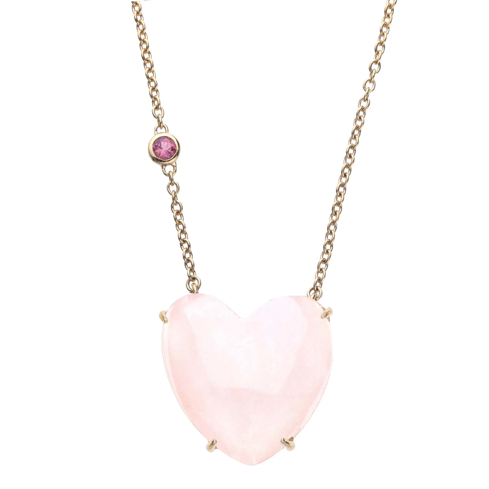 LOVE Rose Quartz Carved Heart Necklace with Gold Setting SALE sold by Jane Win