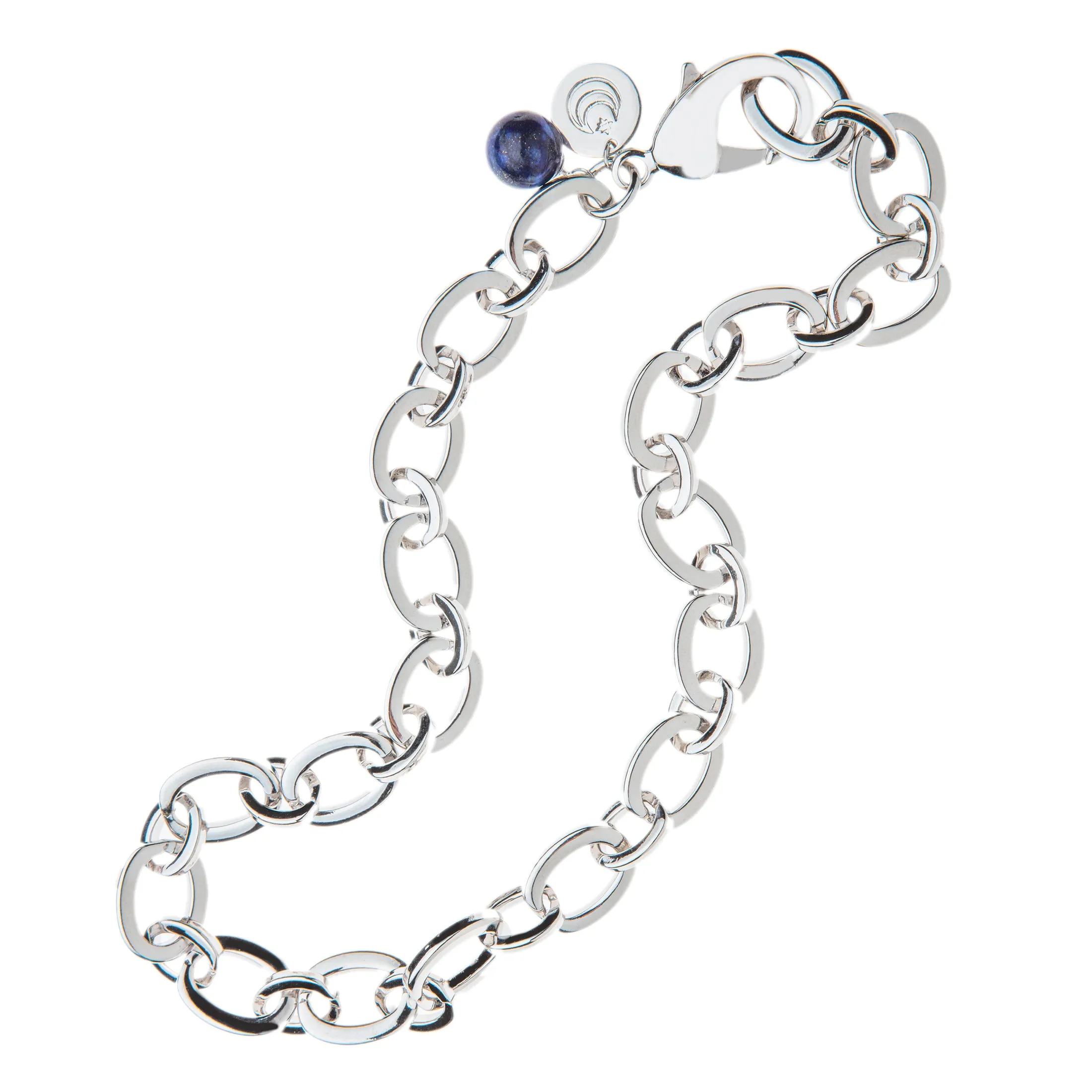 Chunky Link Chain with Lapis Bead in Silver sold by Jane Win