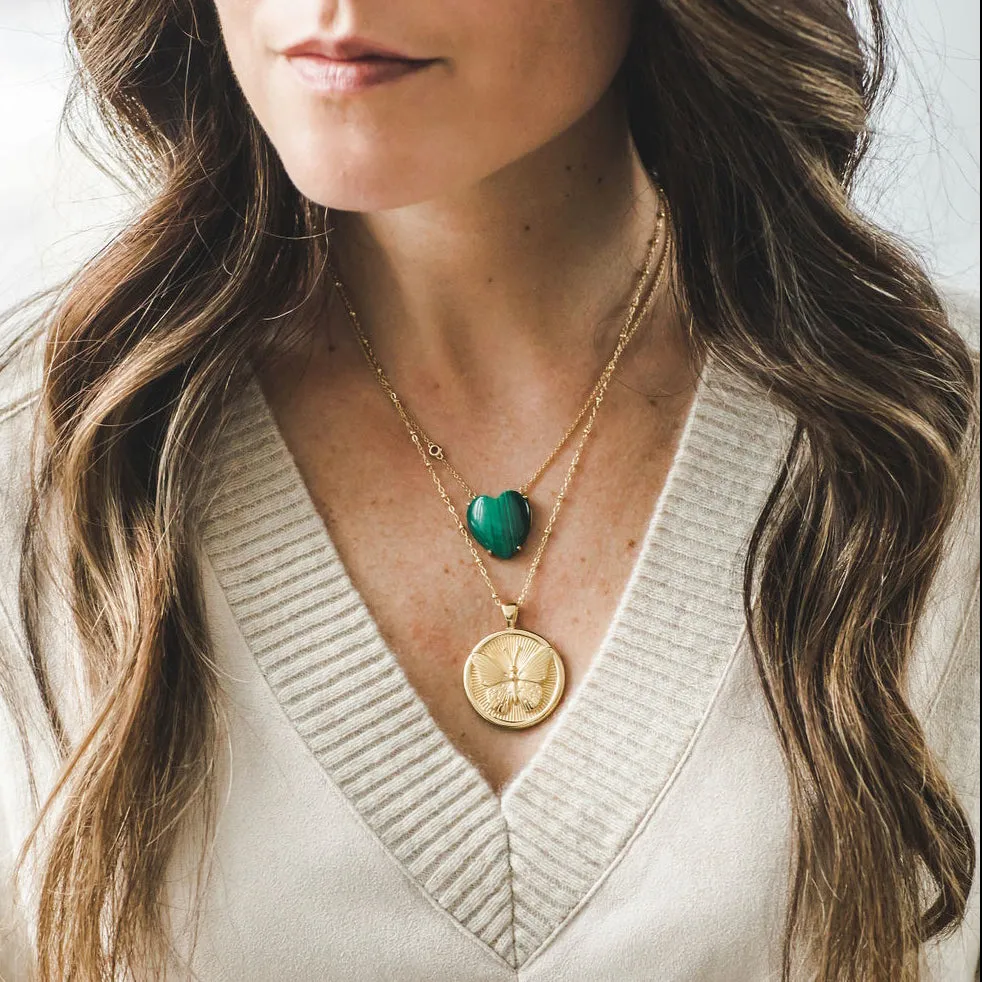 LOVE Malachite Carved Heart Necklace with Gold Setting SALE sold by Jane Win product image thumbnail 3