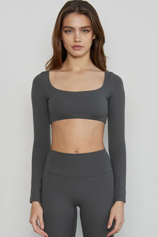 CLASSIC FIT SCOOP LONG SLEEVE CROP - PAVEMENT sold by Azur Fit