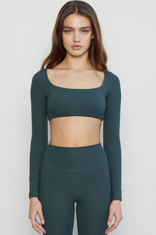 CLASSIC FIT SCOOP LONG SLEEVE CROP - PINE sold by Azur Fit