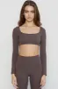 CLASSIC FIT SCOOP LONG SLEEVE CROP - WALNUT sold by Azur Fit