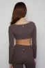 CLASSIC FIT SCOOP LONG SLEEVE CROP - WALNUT sold by Azur Fit