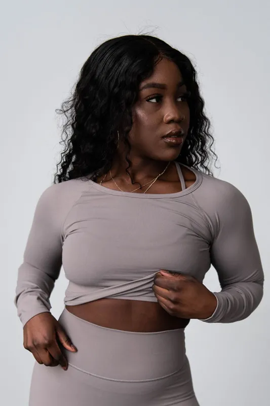 CLASSIC FIT LONG SLEEVE CROP - GRANITE sold by Azur Fit