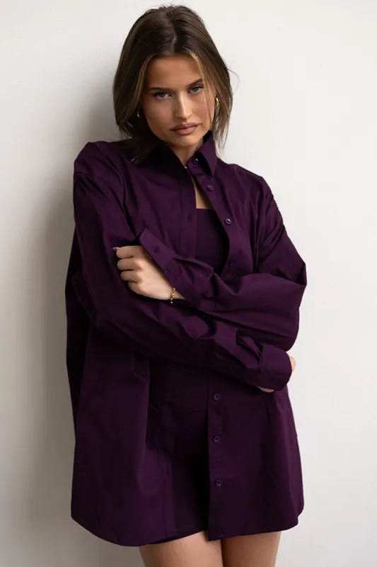 COTTON BUTTON DOWN - GRAPE sold by Azur Fit
