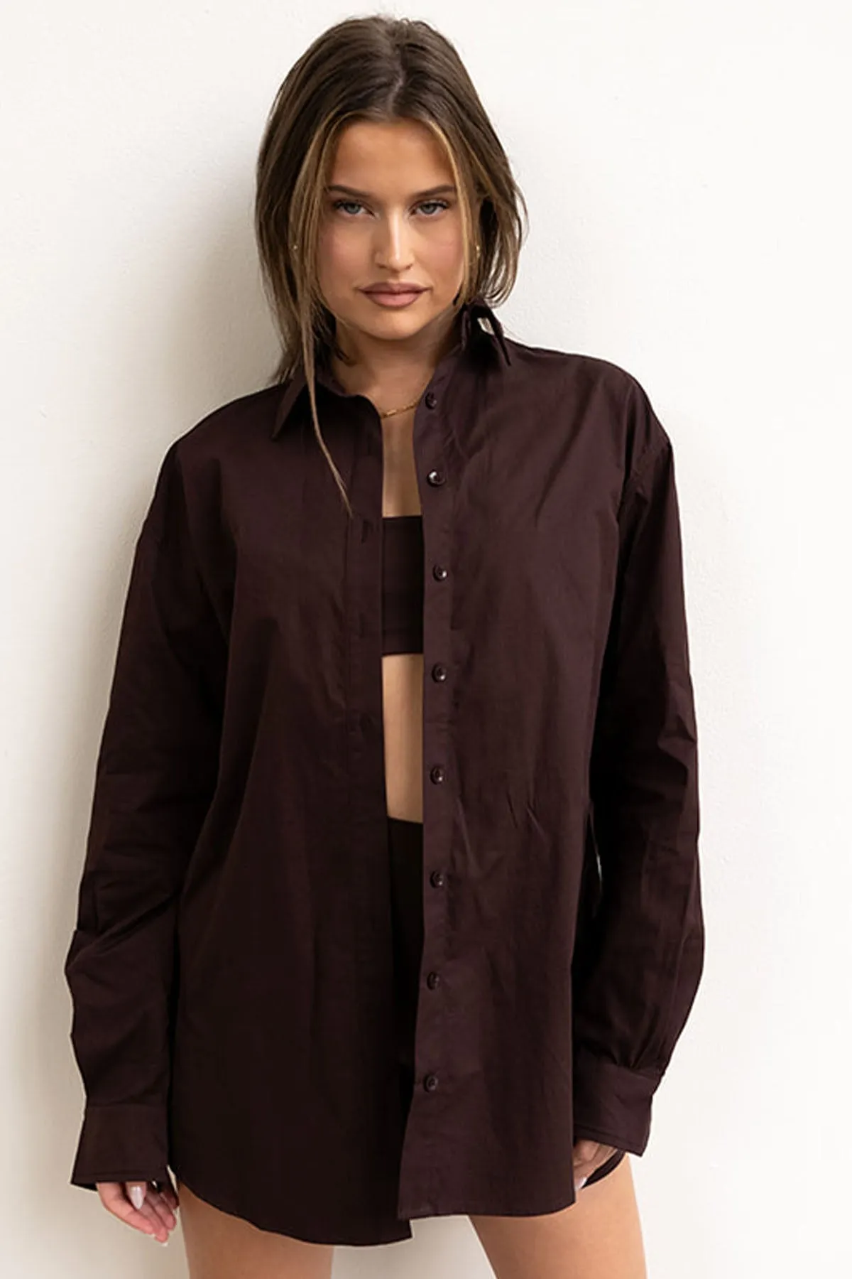 COTTON BUTTON DOWN - MOCHA sold by Azur Fit