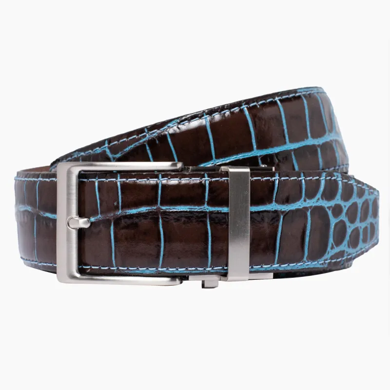 Crocodile Brown w/Blue Ratchet Belt 1.575" [40mm] sold by Nexbelt