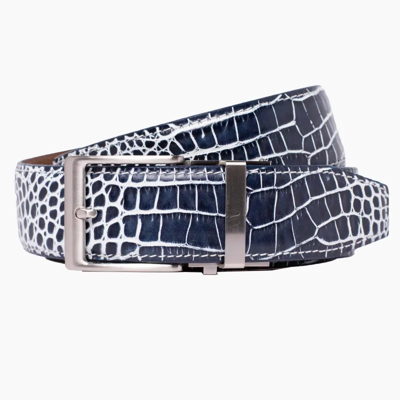 Crocodile Navy w/White Ratchet Belt 1.575" [40mm] sold by Nexbelt