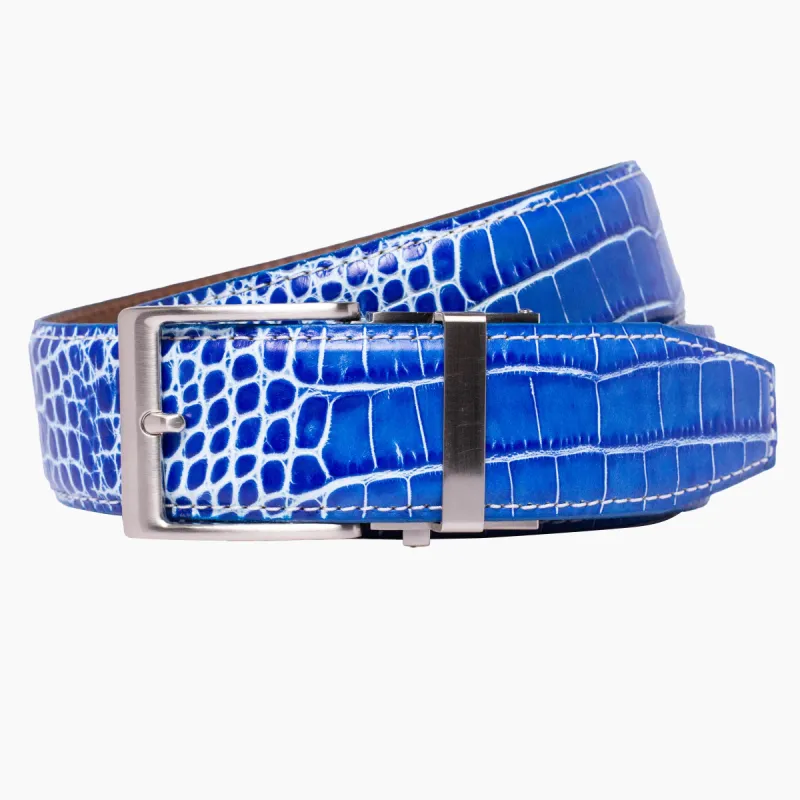 Crocodile Blue w/White Ratchet Belt 1.575" [40mm] sold by Nexbelt