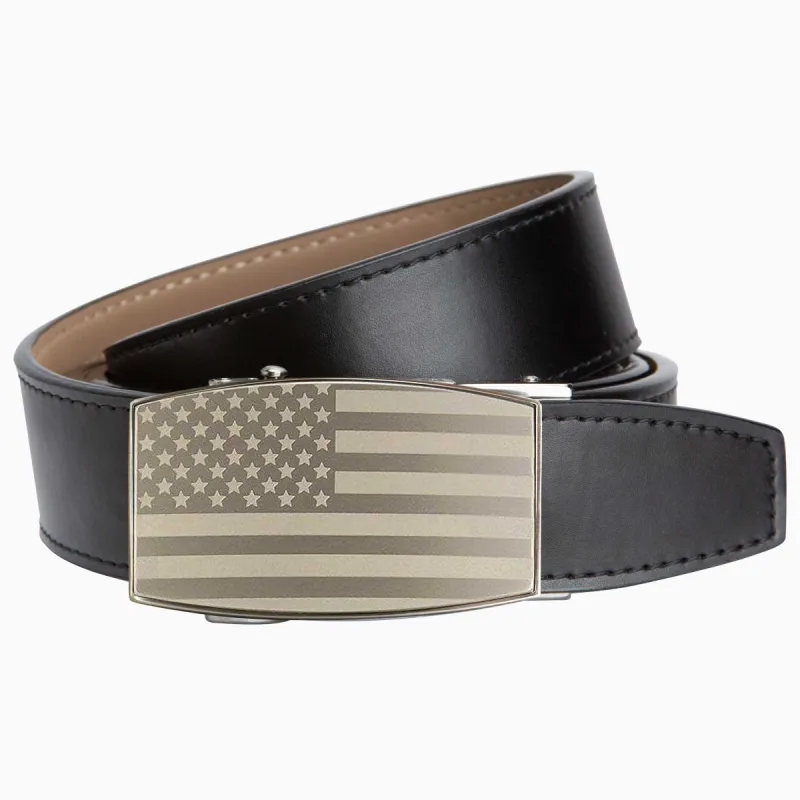 USA Flag Pewter Aston Black Golf Ratchet Belt 1.38" [35mm] sold by Nexbelt