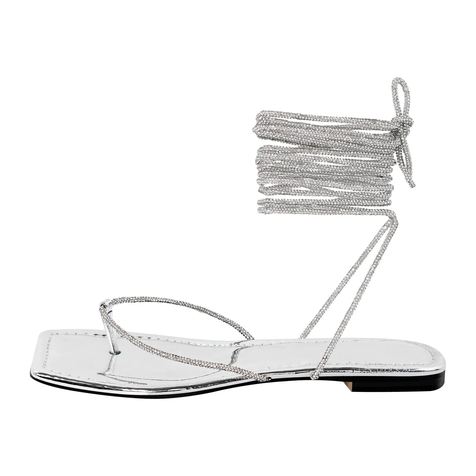 Onlymaker Flats Silver Flip-Flops Lace-up Sandals sold by Onlymaker