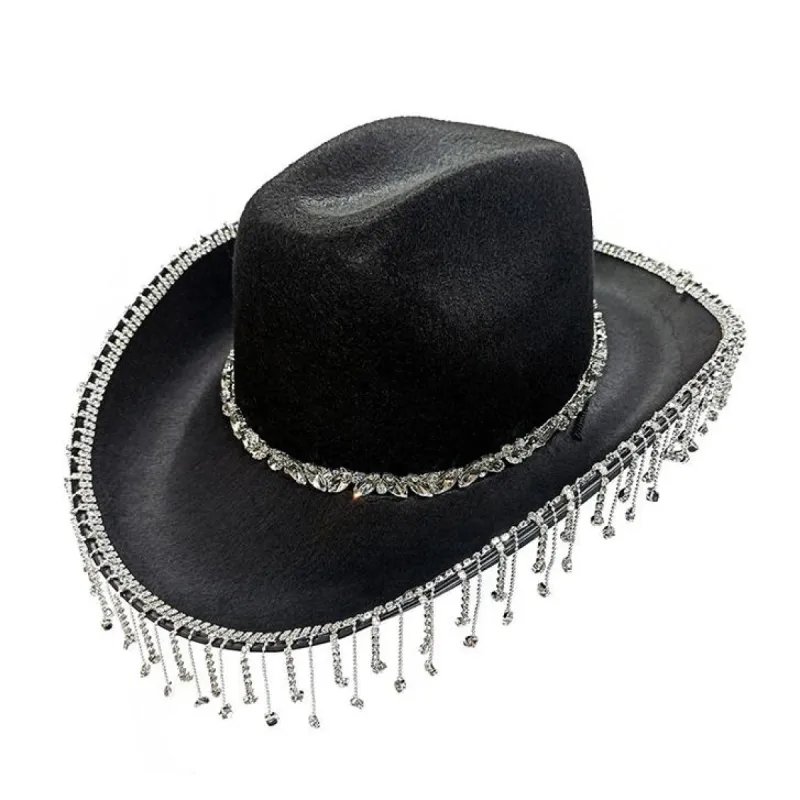 Black Fringe Rhinestone Cowboy Hat sold by Onlymaker