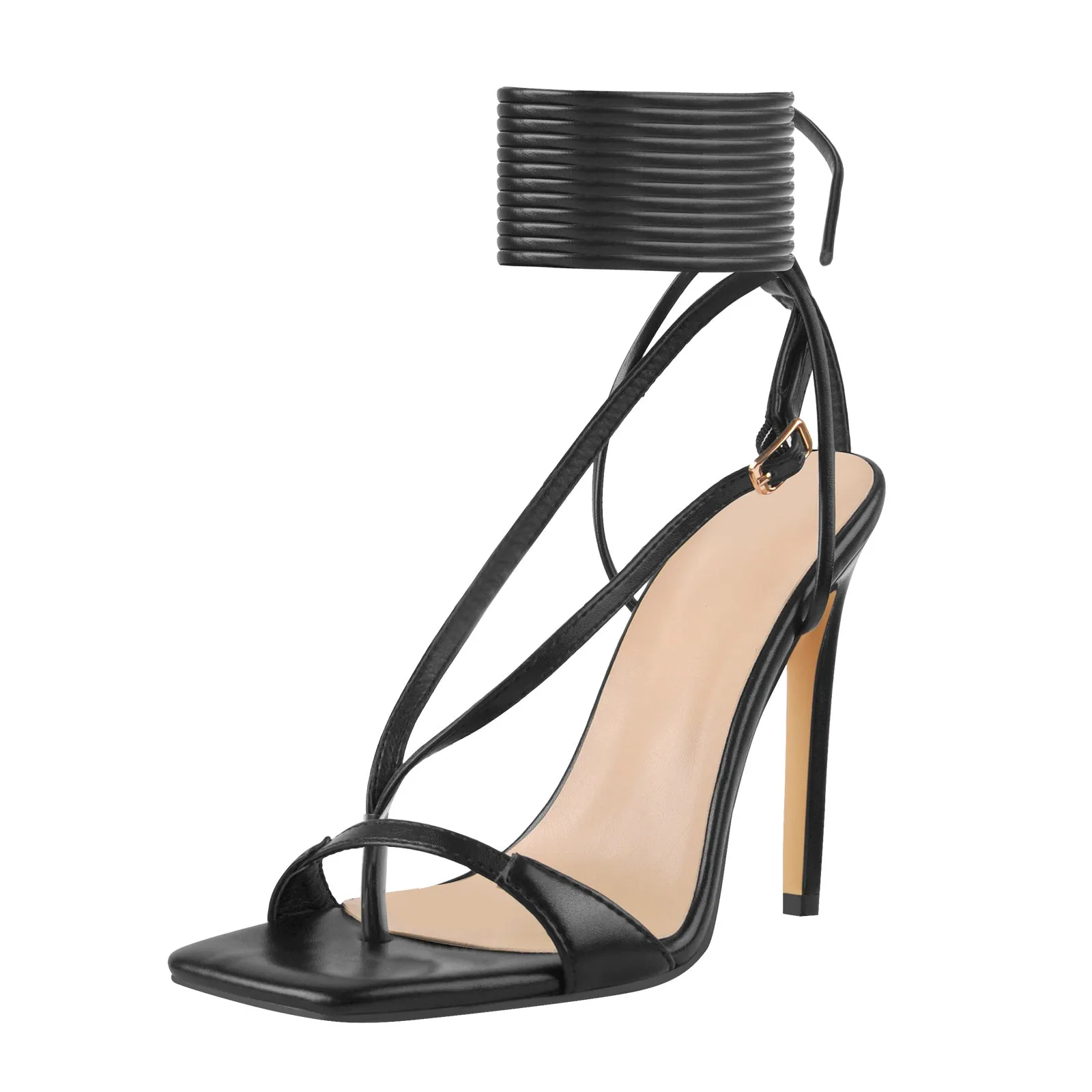 Square Toe Black Strap High Heel Stiletto Sandals sold by Onlymaker product image thumbnail 2