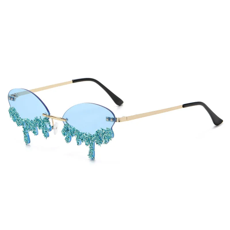 Rhinestone Tear Shape Rimless Sunglasses sold by Onlymaker