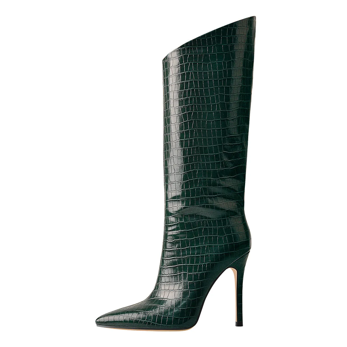 Green Stone Pattern High Heel Mid-Calf Boots sold by Onlymaker