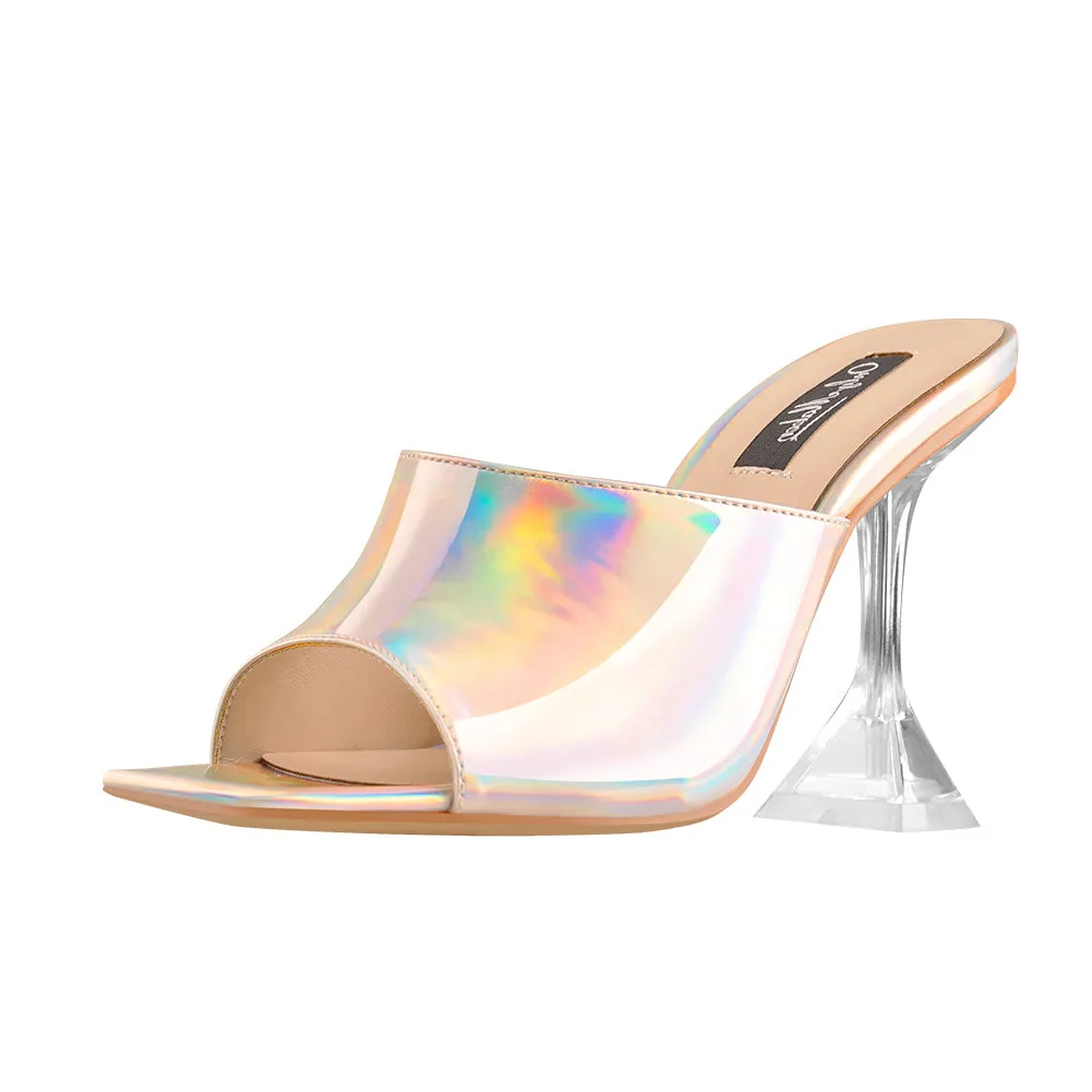 Holographic Transparent Tapered Heel Sandals Mules sold by Onlymaker product image thumbnail 2