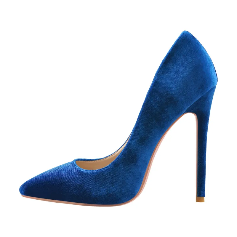 Pointed Toe Stiletto Slip-On Blue Velvet Pumps sold by Onlymaker