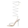 White Rhinestone Square Toe Strap Tapered High Heel Sandals sold by Onlymaker