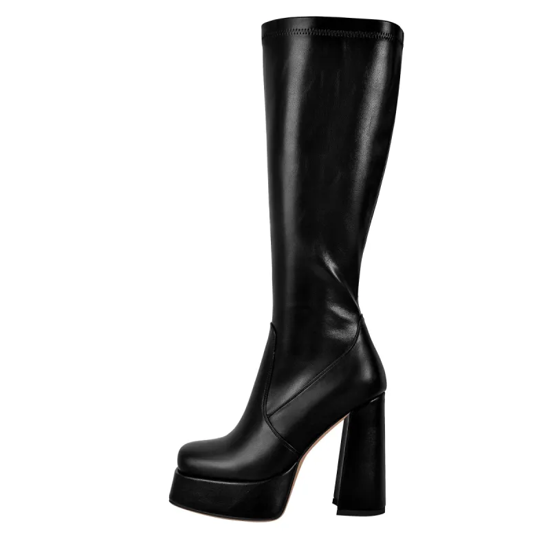 Square Toe Platform Chunky Heel Knee High Boots sold by Onlymaker