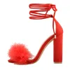 Round Toe Feather Lace-up Suede Chunky Heel Sandals sold by Onlymaker