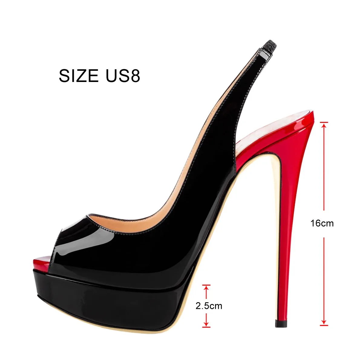 Platform High Heel Peep Toe Black-Red Slingback Sandals sold by Onlymaker product image thumbnail 5