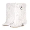 Fur Pointed Toe Chunky Heel Mid-Calf Boots sold by Onlymaker