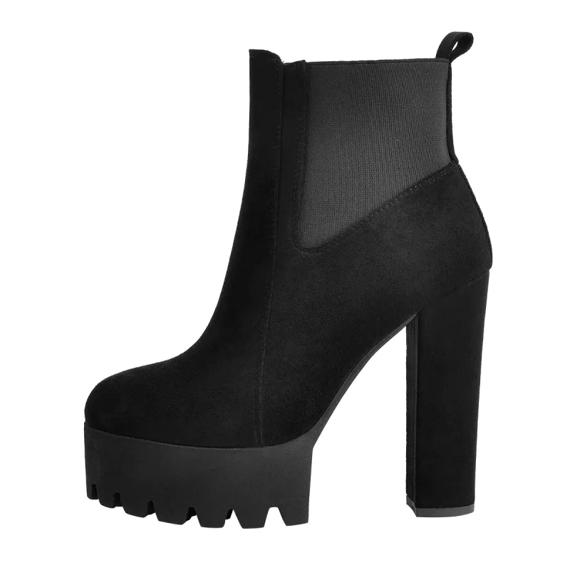 Black Suede Chunky High Heel Ankle Boots sold by Onlymaker