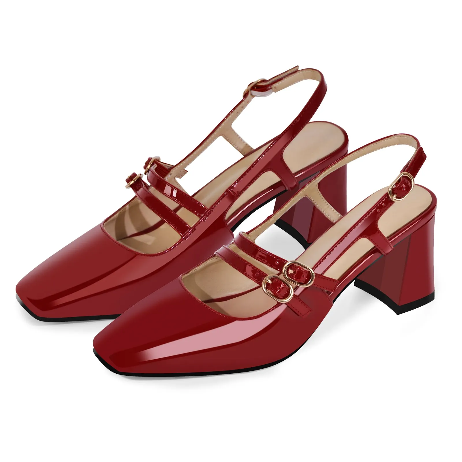 Square Toe Two Straps Chunky Heel Slingback Pumps sold by Onlymaker product image thumbnail 2