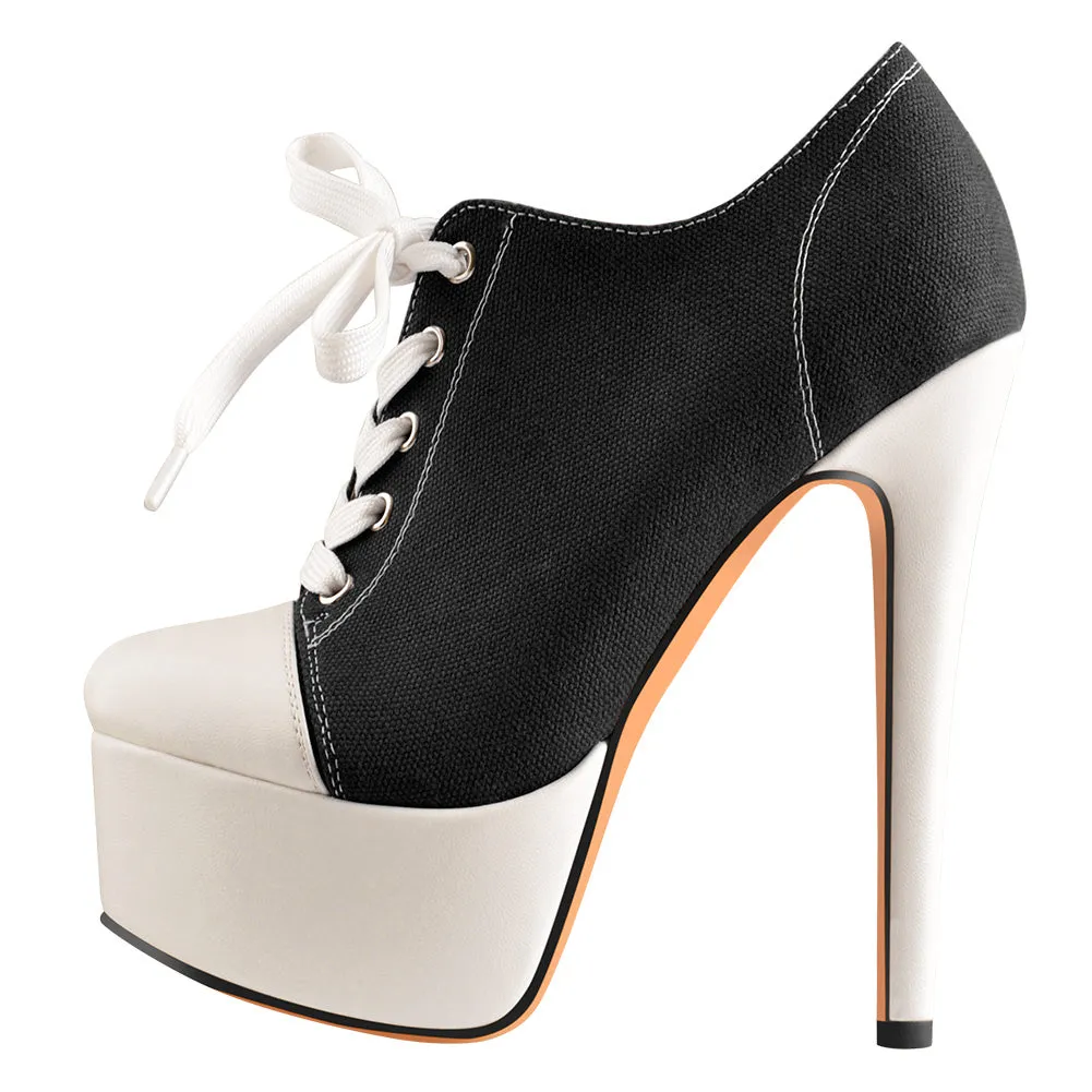 Canvas Sneaker Platform Lace Up High Heel Ankle Boots sold by Onlymaker