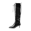 Patent Leather Pointed Toe Knee High Mid Heel Boots sold by Onlymaker