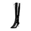 Patent Leather Pointed Toe Knee High Mid Heel Boots sold by Onlymaker