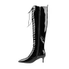 Patent Leather Pointed Toe Knee High Mid Heel Boots sold by Onlymaker