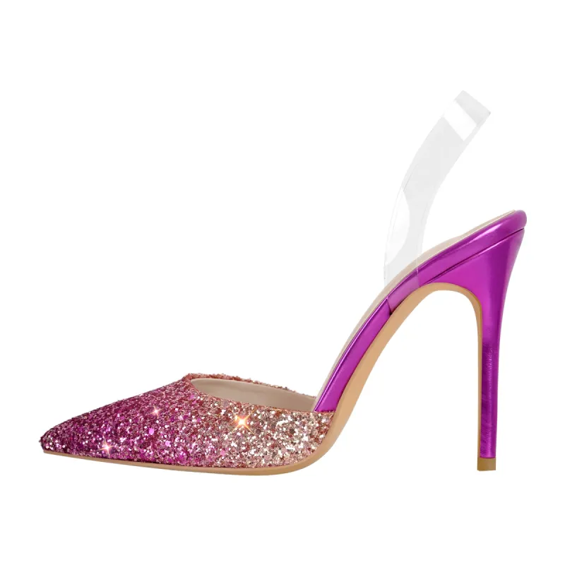 Pointed Toe Sequined Slingback Stiletto Pumps sold by Onlymaker