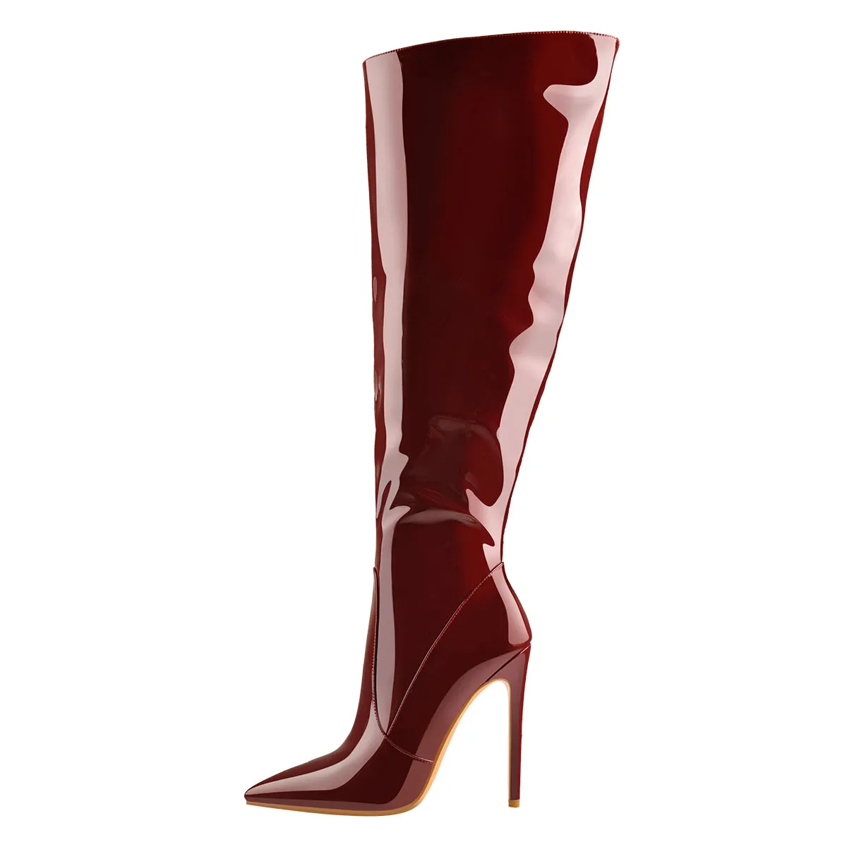 Pointed Toe Patent Side Zipper Knee High Boots sold by Onlymaker