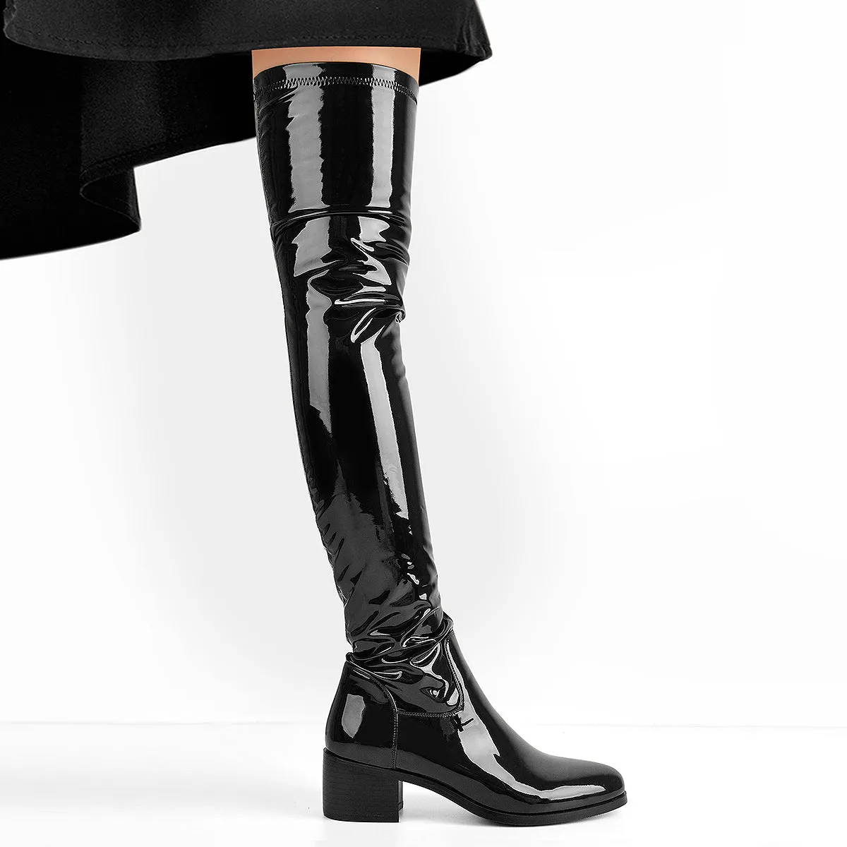 Black Patent Leather Over The Knee Boots sold by Onlymaker product image thumbnail 3