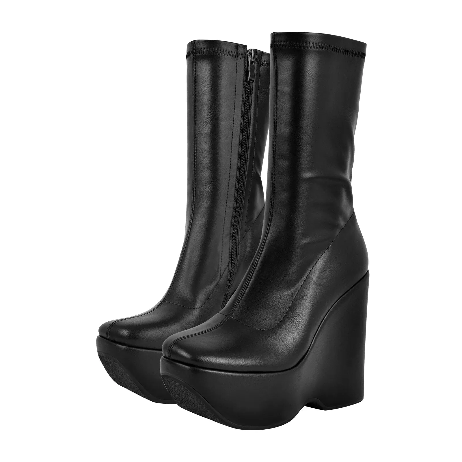 Black Platform Zip Up Mid-Calf Boots sold by Onlymaker product image thumbnail 2
