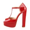 T Strap Peep Toe Platform Patent Chuncky High Heel Sandals sold by Onlymaker