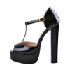 T Strap Peep Toe Platform Patent Chuncky High Heel Sandals sold by Onlymaker