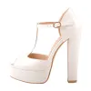 T Strap Peep Toe Platform Patent Chuncky High Heel Sandals sold by Onlymaker
