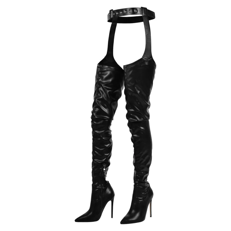 Black Pleated Stiletto Heeled Pant Boots sold by Onlymaker