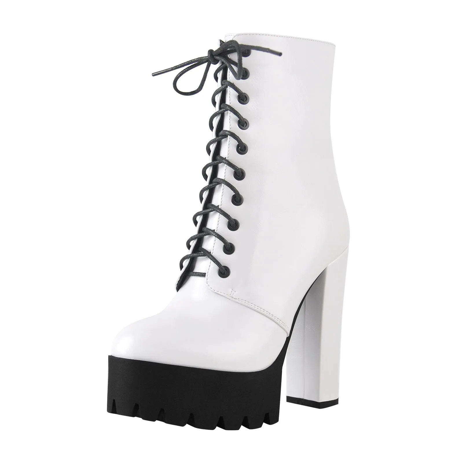 Lace Up White Platform Chunky Heels Zipper Boots sold by Onlymaker product image thumbnail 2